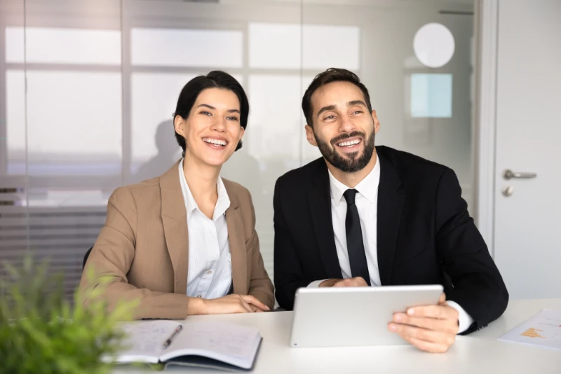 Business professional building customer relationships through direct marketing